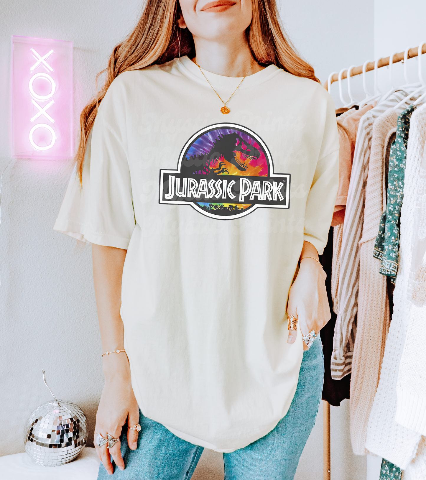 Tie Dye Jurassic-Inspired Shirt – Vintage Dinosaur Graphic Tee – Unisex T-Rex Tie Dye Shirt
