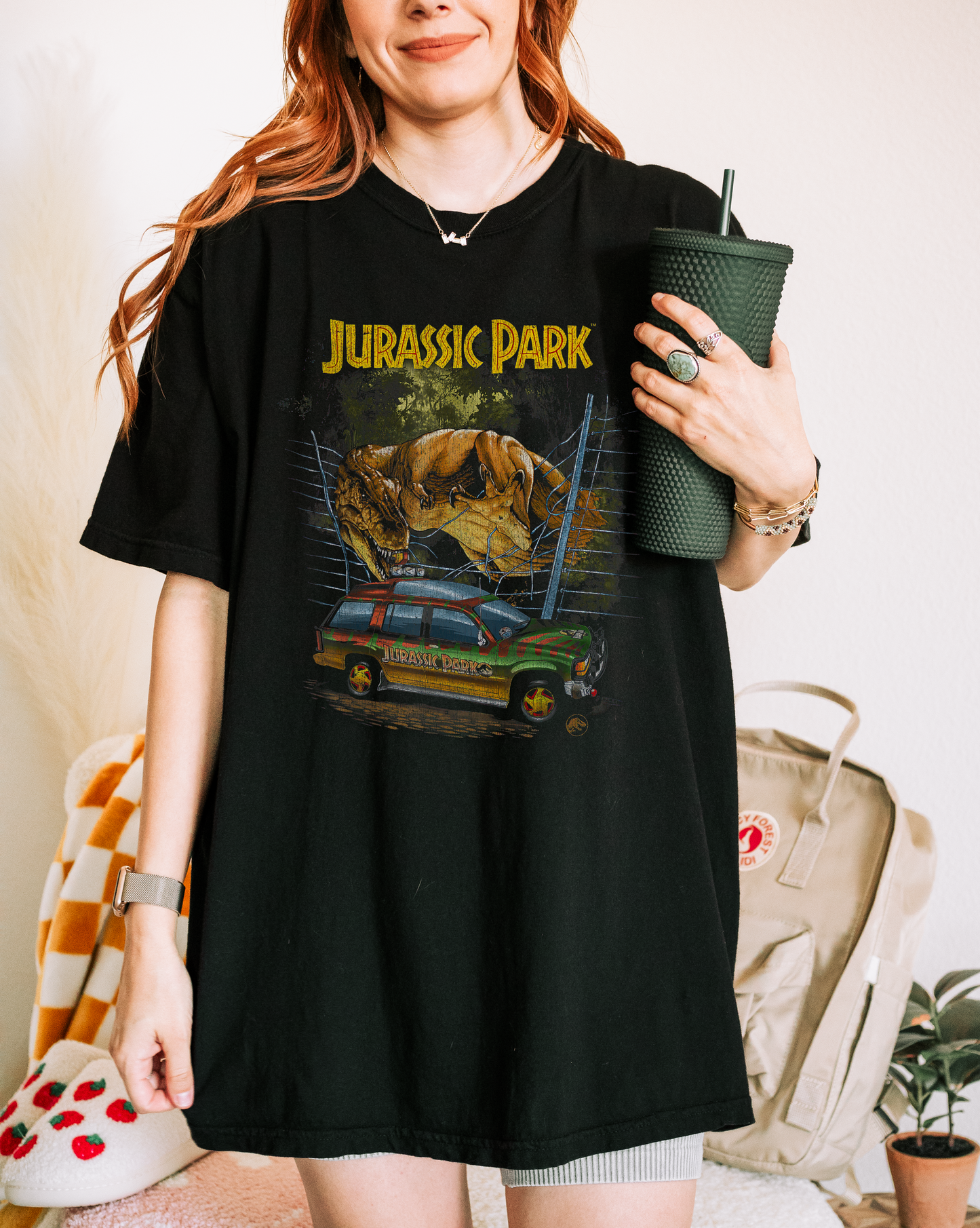 Vintage Dinosaur Graphic Tee – Rexy Attacks Tour Car – Retro Dinosaur Adventure Shirt - 90's FIlm T-shirt