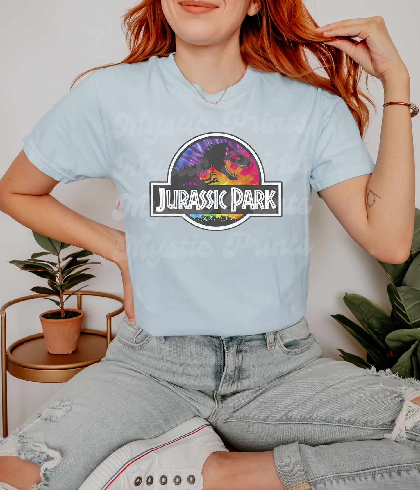 Tie Dye Jurassic-Inspired Shirt – Vintage Dinosaur Graphic Tee – Unisex T-Rex Tie Dye Shirt