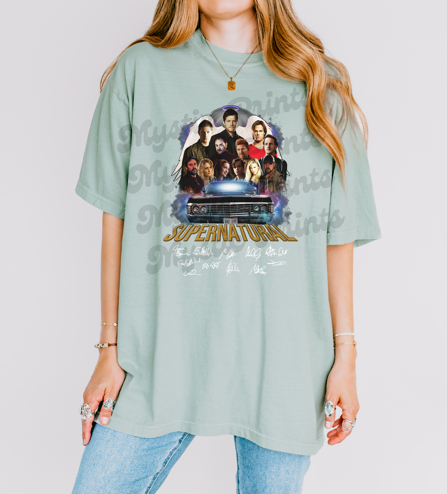Supernatural Cast Collage Shirt | Impala Graphic & Signature Style Tee | Dean Sam Cas Fan Merch