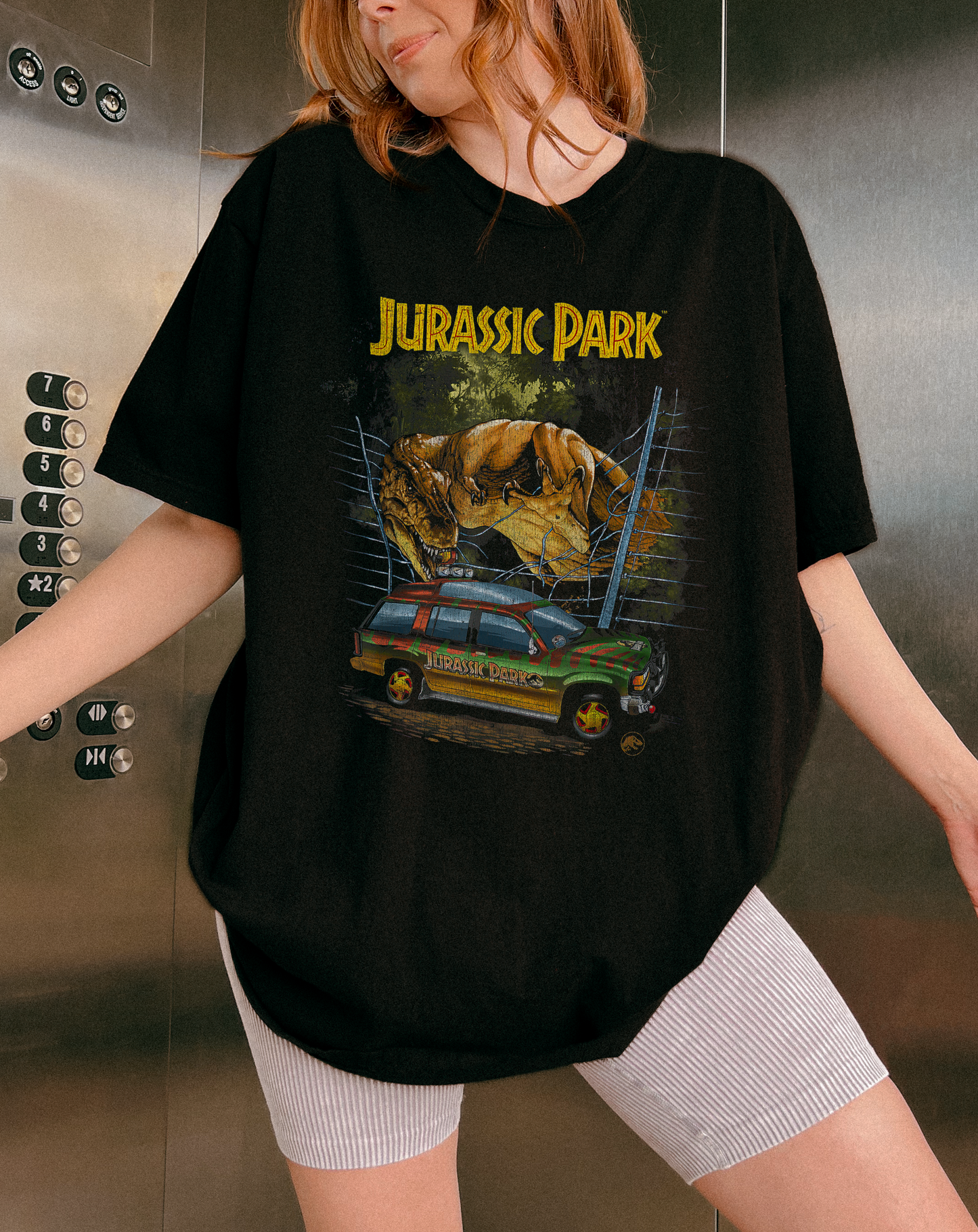 Vintage Dinosaur Graphic Tee – Rexy Attacks Tour Car – Retro Dinosaur Adventure Shirt - 90's FIlm T-shirt