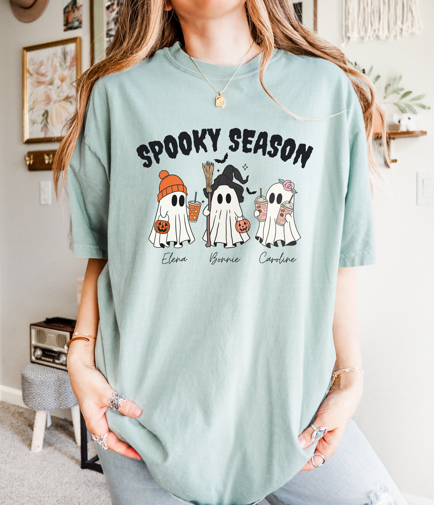 Spooky Season Vampire Diaries Shirt | Mystic Falls Ghosts Tee | Elena Bonnie Caroline Cute Halloween TVD Top