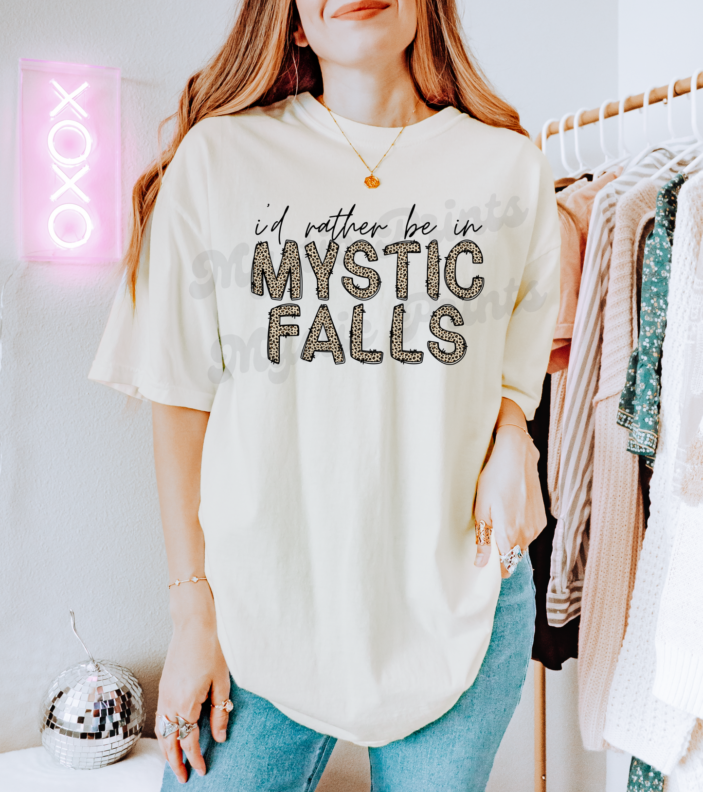 Mystic Falls Tee | I'd Rather Be in Mystic Falls Cheetah Print Shirt | Vampire Diaries Fan Gift | TVD Comfort Colors Tee