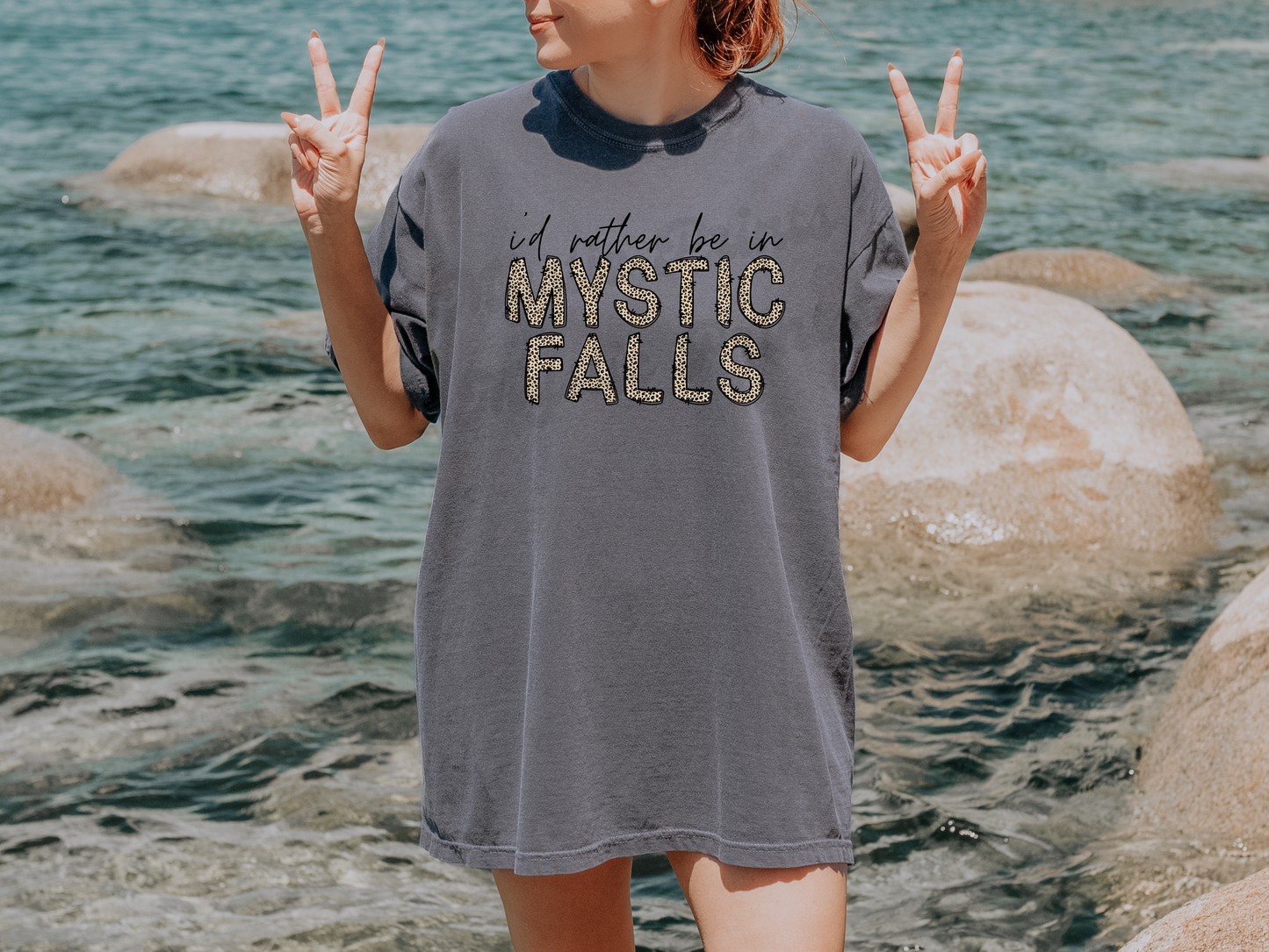 Mystic Falls Tee | I'd Rather Be in Mystic Falls Cheetah Print Shirt | Vampire Diaries Fan Gift | TVD Comfort Colors Tee