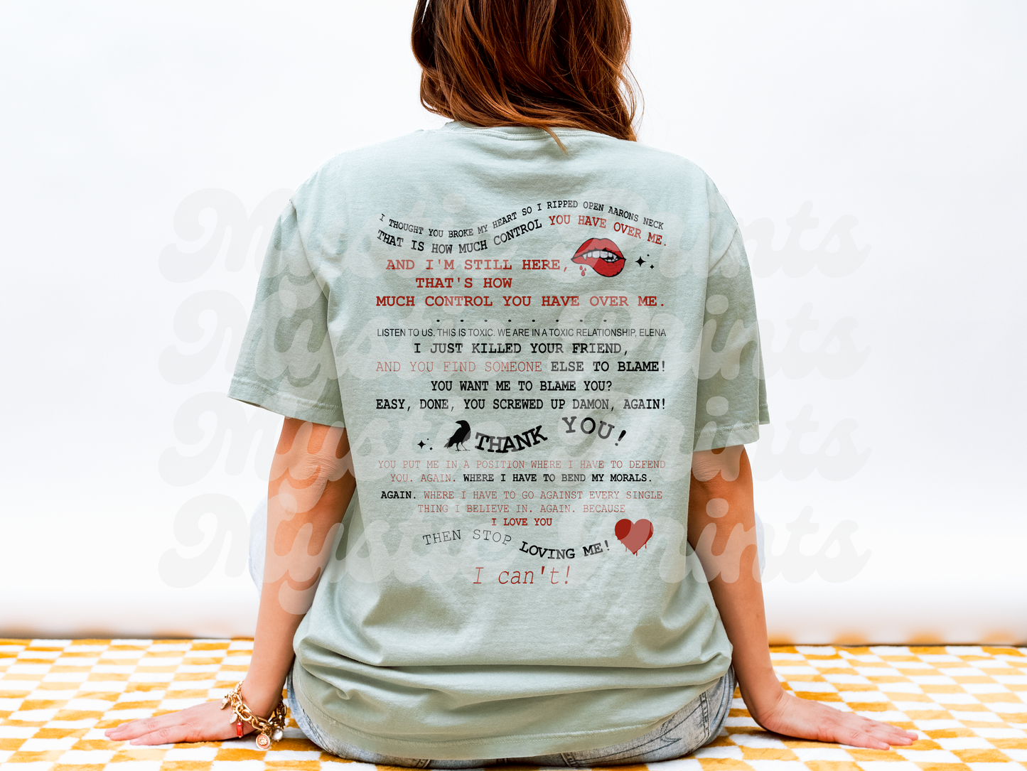 Vampire Diaries Delena Quote Tee | Mystic Falls Fan Shirt | Damon & Elena Living Room Scene Back Print