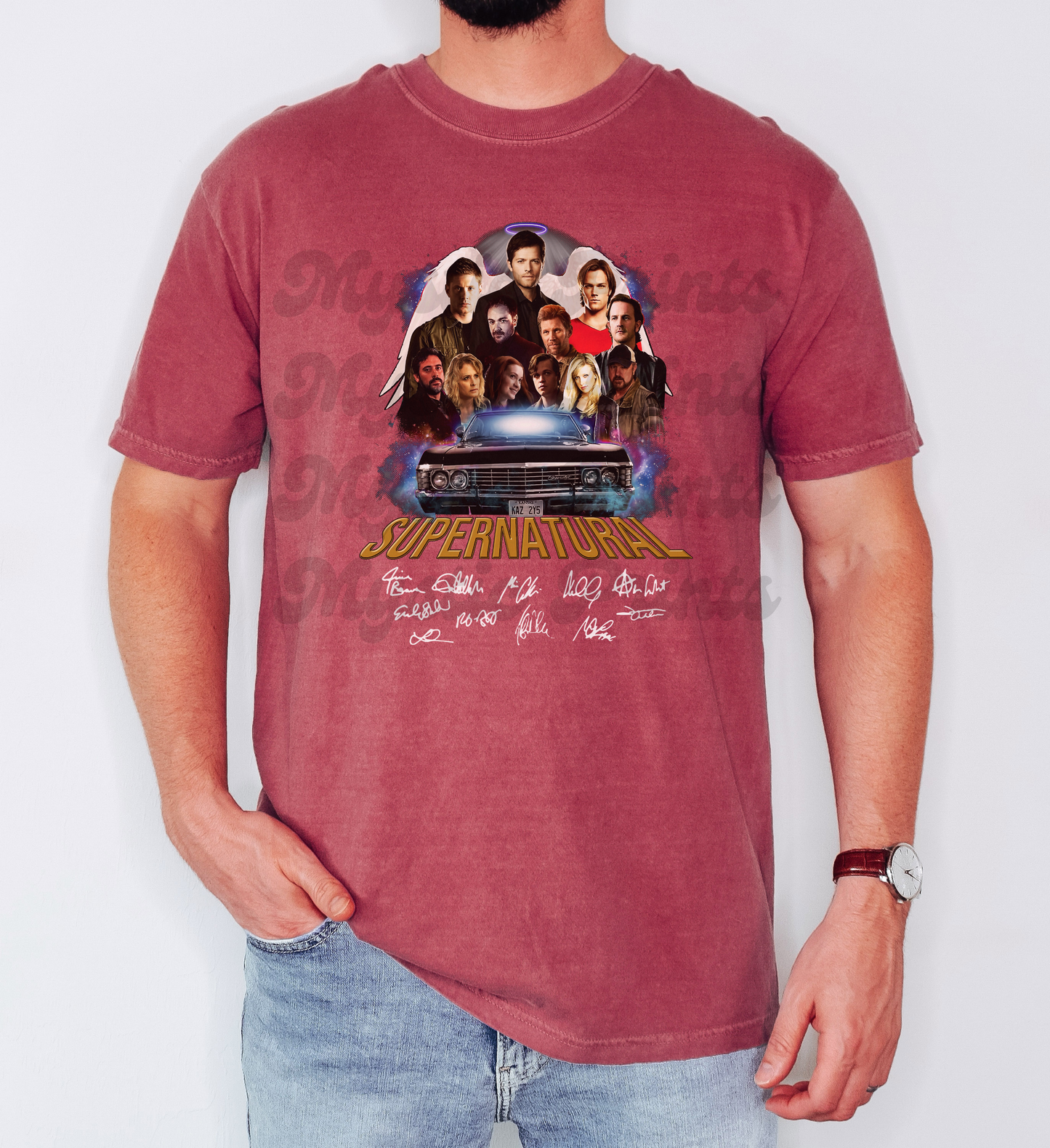 Supernatural Cast Collage Shirt | Impala Graphic & Signature Style Tee | Dean Sam Cas Fan Merch