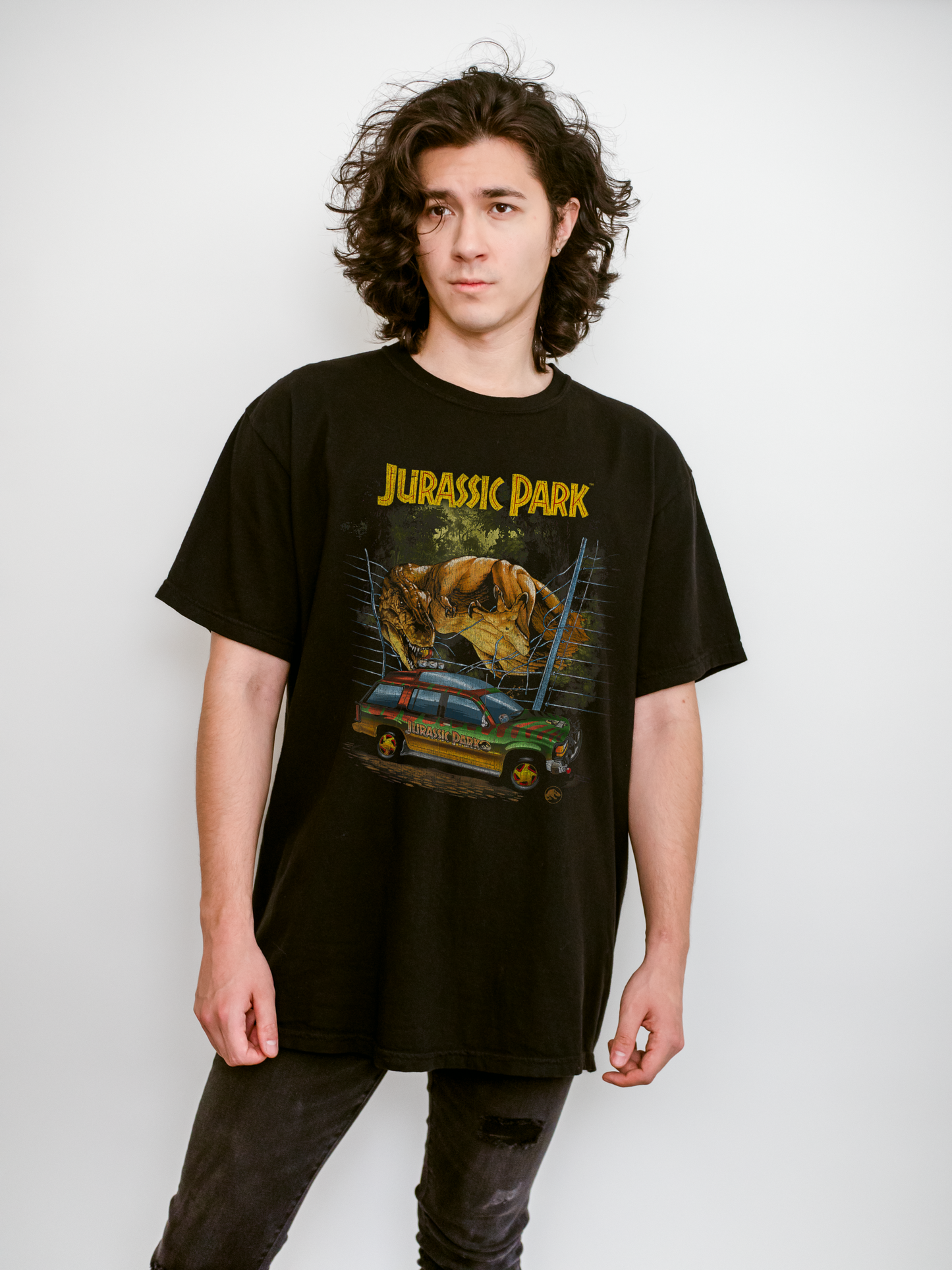 Vintage Dinosaur Graphic Tee – Rexy Attacks Tour Car – Retro Dinosaur Adventure Shirt - 90's FIlm T-shirt