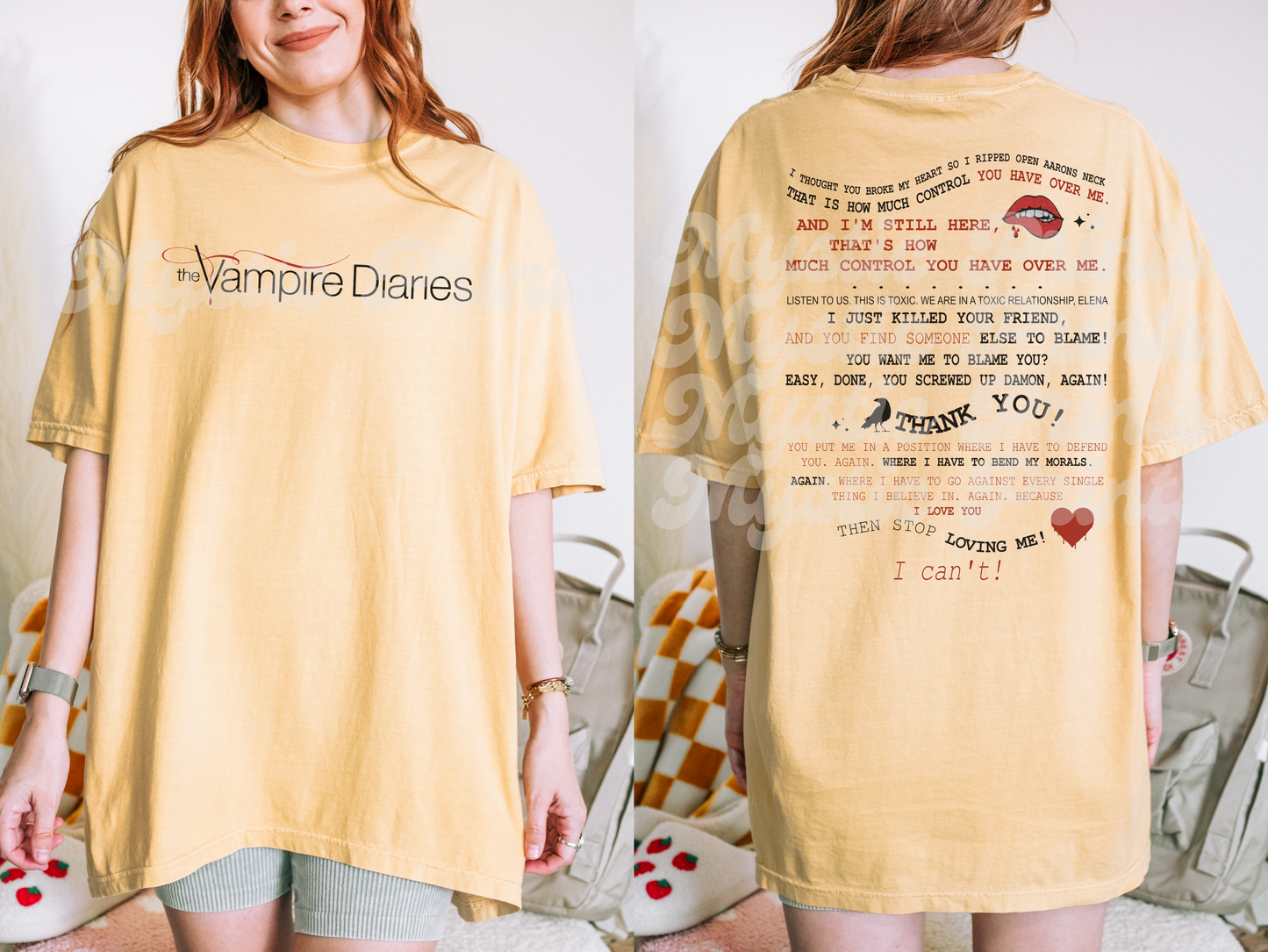 Vampire Diaries Delena Quote Tee | Mystic Falls Fan Shirt | Damon & Elena Living Room Scene Back Print