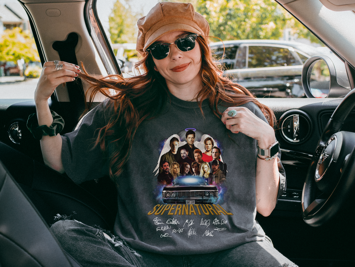 Supernatural Cast Collage Shirt | Impala Graphic & Signature Style Tee | Dean Sam Cas Fan Merch
