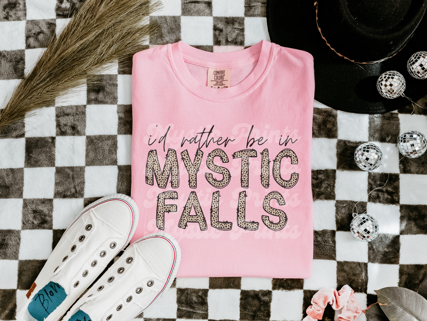 Mystic Falls Tee | I'd Rather Be in Mystic Falls Cheetah Print Shirt | Vampire Diaries Fan Gift | TVD Comfort Colors Tee