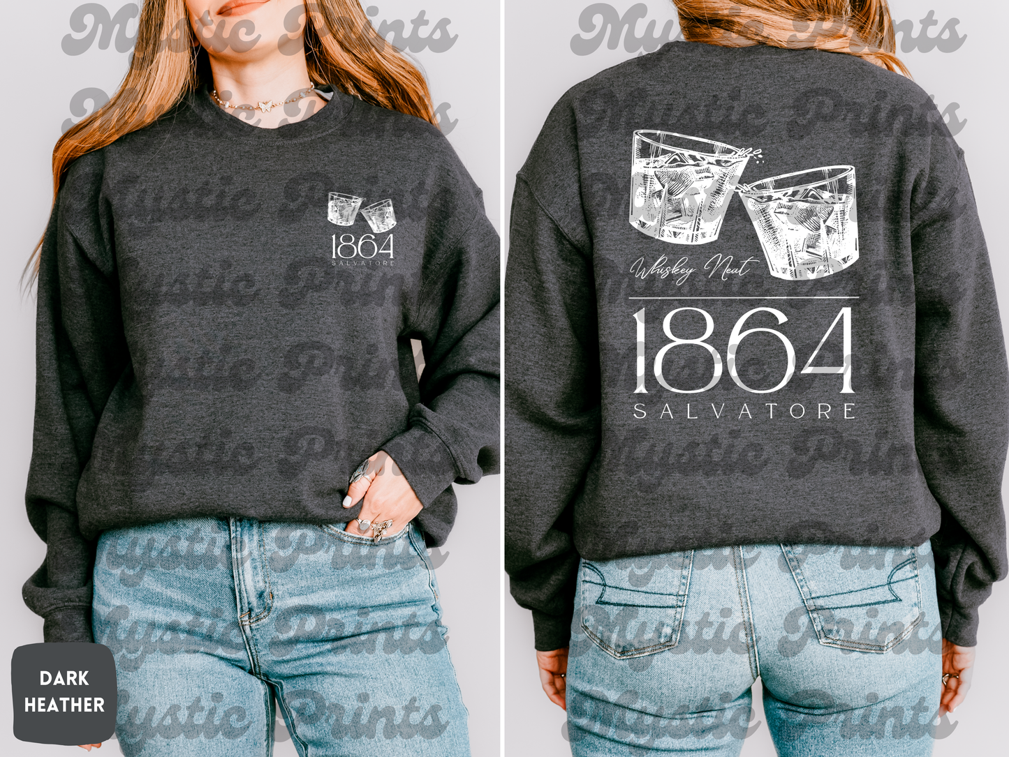 Salvatore Whiskey Glasses Crewneck | Vampire Diaries Inspired Sweatshirt | Cozy TVD Fan Gift | Mystic Falls | Gildan 18000