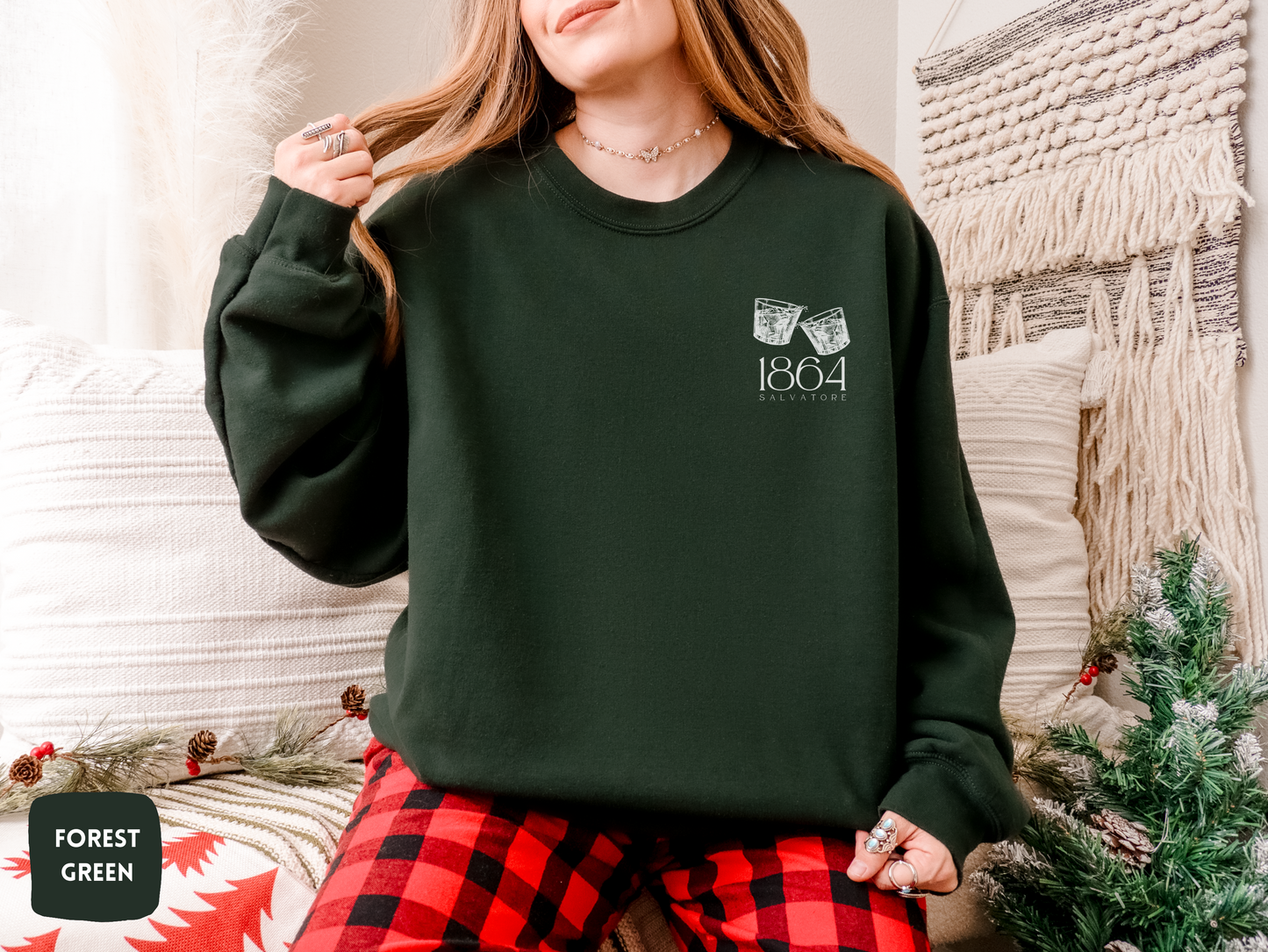 Salvatore Whiskey Glasses Crewneck | Vampire Diaries Inspired Sweatshirt | Cozy TVD Fan Gift | Mystic Falls | Gildan 18000