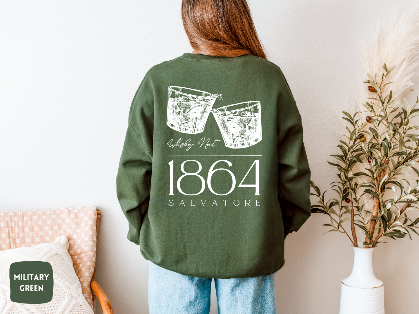 Salvatore Whiskey Glasses Crewneck | Vampire Diaries Inspired Sweatshirt | Cozy TVD Fan Gift | Mystic Falls | Gildan 18000