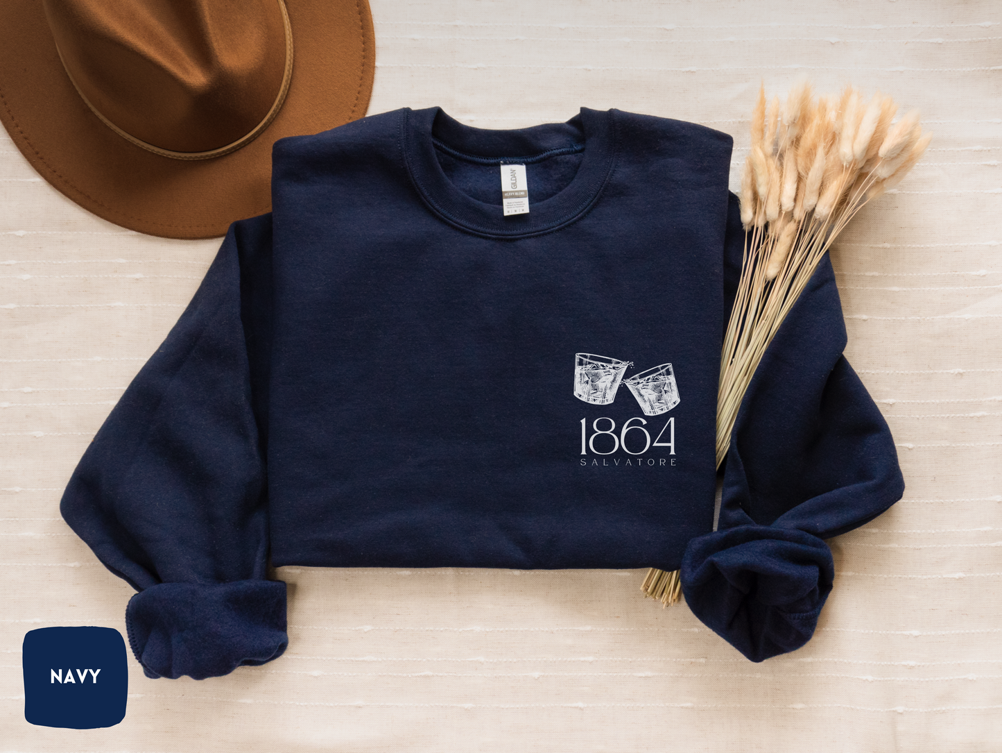 Salvatore Whiskey Glasses Crewneck | Vampire Diaries Inspired Sweatshirt | Cozy TVD Fan Gift | Mystic Falls | Gildan 18000