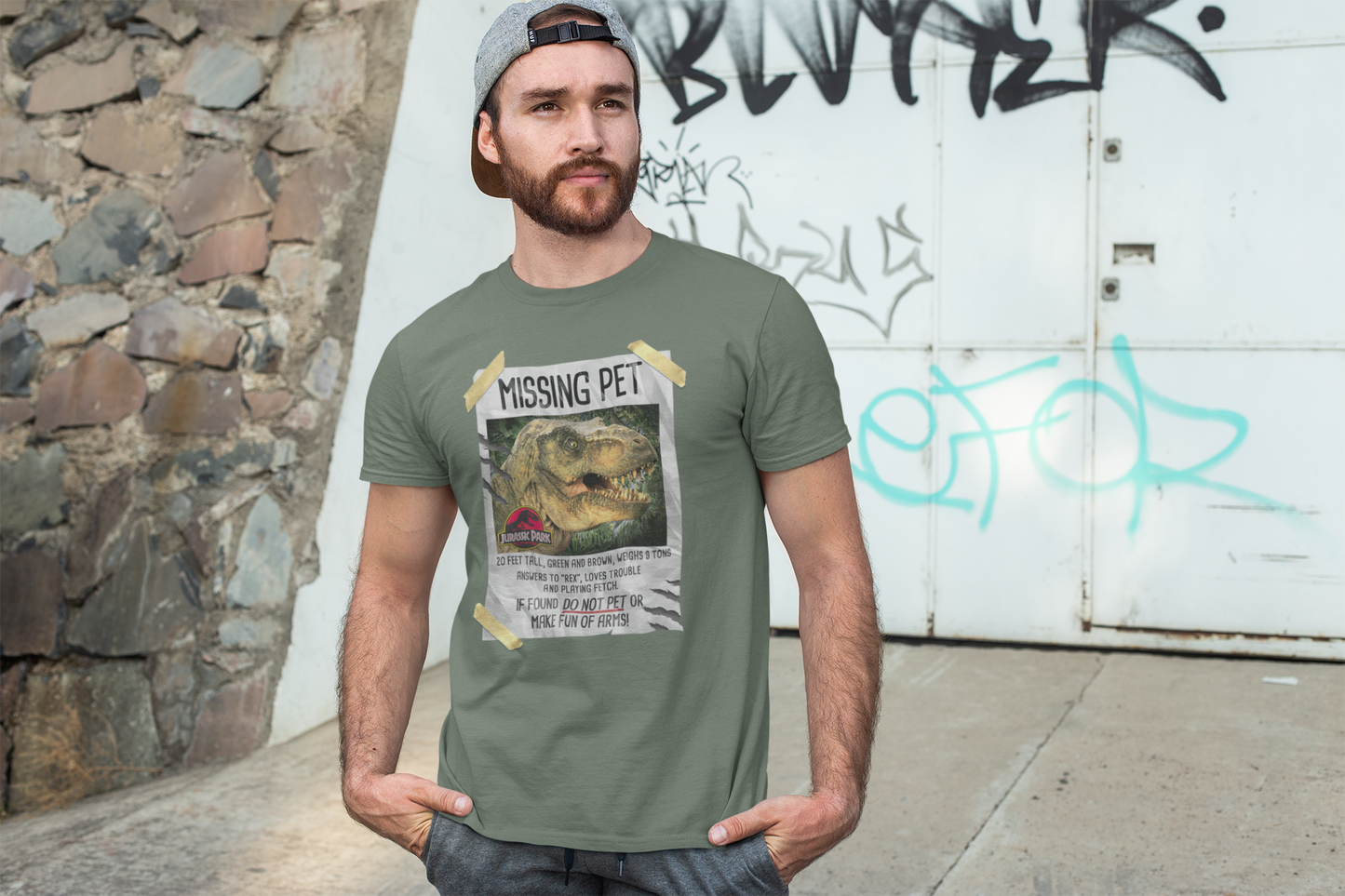 Missing Pet – T-Rex Graphic Shirt – Funny Dinosaur Lost Pet Tee – Unisex Dinosaur T-Shirt