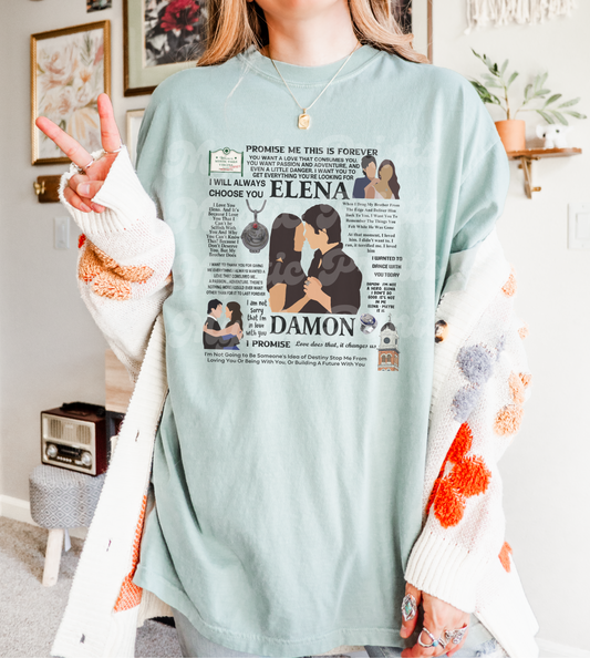 Damon & Elena Vampire Diaries Shirt – TVD Couple Quotes Tee – Mystic Falls Inspired Fandom Merch