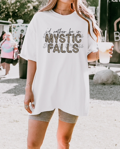 Mystic Falls Tee | I'd Rather Be in Mystic Falls Cheetah Print Shirt | Vampire Diaries Fan Gift | TVD Comfort Colors Tee