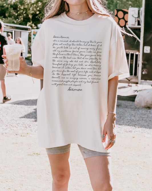Damon's Letter to Bonnie Shirt - Vampire Diaries T-Shirt - TVD Merch - Mystic Falls Shirt - Bonnie & Damon Fan Gift