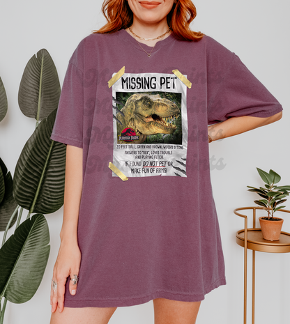 Missing Pet – T-Rex Graphic Shirt – Funny Dinosaur Lost Pet Tee – Unisex Dinosaur T-Shirt