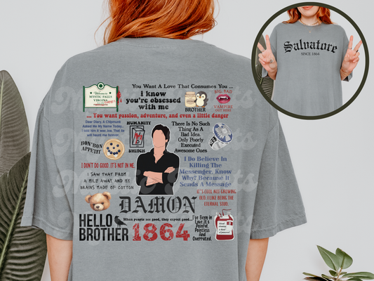 Vampire Diaries T-Shirt - Damon Salvatore Fan Art Tee - TVD Merch - Mystic Falls Shirt