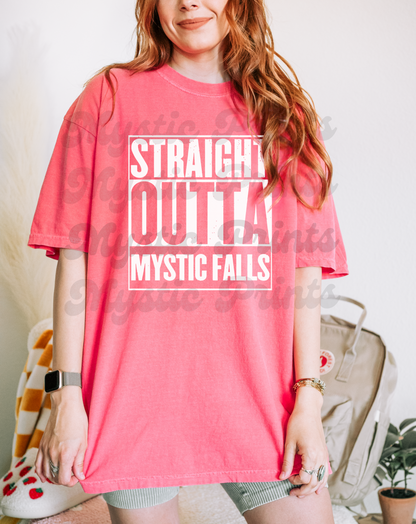 Vampire Diaries T-Shirt, Straight Outta Mystic Falls Tee,  TVD Fan Shirt, Bold Graphic Unisex Comfort Fit, TVD Fan Merch, TVD Rap Tee