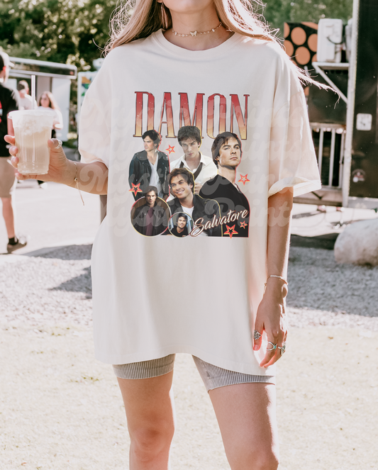 Damon Salvatore Vintage Rap Tee | 90s 2000s Hip Hop Style Vampire Diaries Shirt | Mystic Falls Fan Apparel