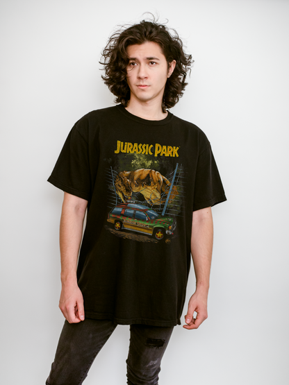 Vintage Dinosaur Graphic Tee – Rexy Attacks Tour Car – Retro Dinosaur Adventure Shirt - 90's FIlm T-shirt