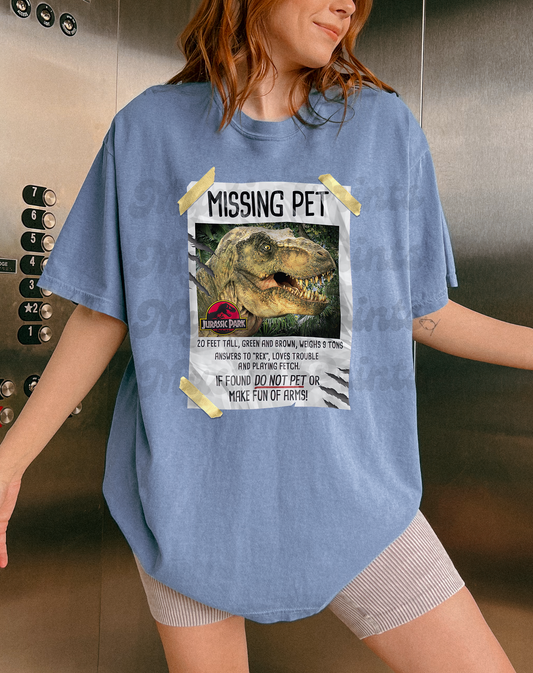 Missing Pet – T-Rex Graphic Shirt – Funny Dinosaur Lost Pet Tee – Unisex Dinosaur T-Shirt