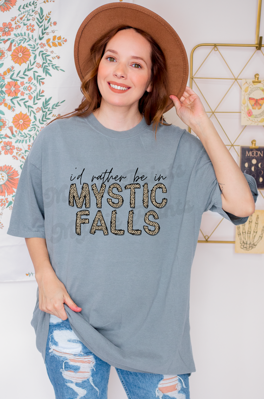 Mystic Falls Tee | I'd Rather Be in Mystic Falls Cheetah Print Shirt | Vampire Diaries Fan Gift | TVD Comfort Colors Tee