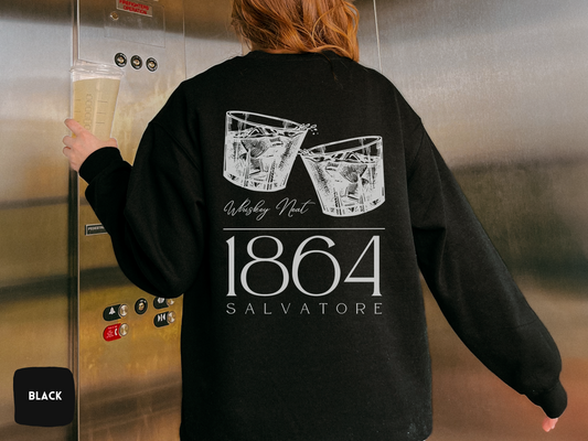 Salvatore Whiskey Glasses Crewneck | Vampire Diaries Inspired Sweatshirt | Cozy TVD Fan Gift | Mystic Falls | Gildan 18000