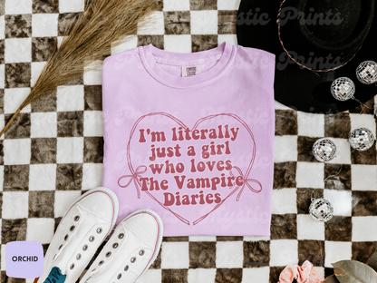 Just a Girl Who Loves The Vampire Diaries Shirt | TVD Comfort Colors Tee | Mystic Falls Fan Shirt | Elena Damon Stefan Vibes