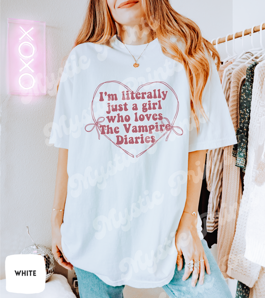 Just a Girl Who Loves The Vampire Diaries Shirt | TVD Comfort Colors Tee | Mystic Falls Fan Shirt | Elena Damon Stefan Vibes