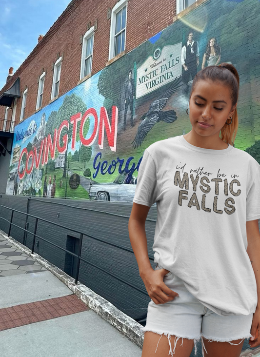 Mystic Falls Tee | I'd Rather Be in Mystic Falls Cheetah Print Shirt | Vampire Diaries Fan Gift | TVD Comfort Colors Tee